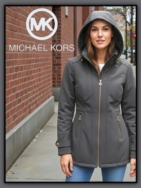 MICHAEL Michael Kors Grey Hooded Water-Resistant Tech Jacket S